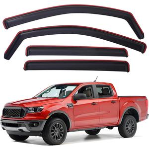 Lightronic Extra Durable Clip-on in-Channel Auto Vent Window Visors, Fits 2019-2023 Ford Ranger SuperCrew, UV-Protection Rain Guards, Original Wind Deflectors, Dark Smoke, 4-Pcs
