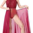 AFAVOM Women's Lyrical Dance Costume Shiny Metallic Lyrical Dress Leotard + Flowy Tulle Skirt 2PCS Contemporary Dance Costume, Large, Wine Red