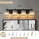 Modern Bathroom Vanity Light, 4-Light K9 Crystal Bathroom Lighting Fixtures Over Mirror, Black Vanity Light with Square Shade