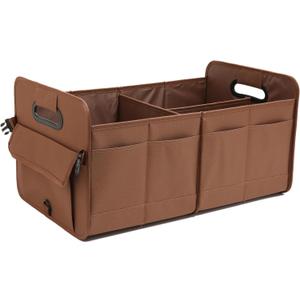 AOKJOY Car Trunk Organizer, Brown, Foldable, Non-slip, Adjustable, Multiple Compartments, 600D Oxford Cloth Material