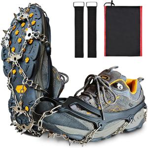 ice Cleats for Boots - 24 Stainless Steel Spikes for Secure Traction and Safety on Snow and Ice - Ideal for Hiking, Fishing, Walking, Climbing, and Mountaineering (Large)