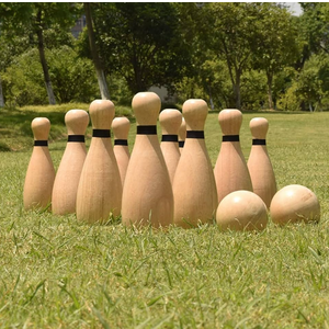 NI-ROU Outdoor Giant Lawn Bowling Games Rubber Wooden Lawn Set Fun Sports Games Outside or Indoor for Family Adults and Kids Backyard Skittles Carrying Bag with 10 Pins and 2 Balls