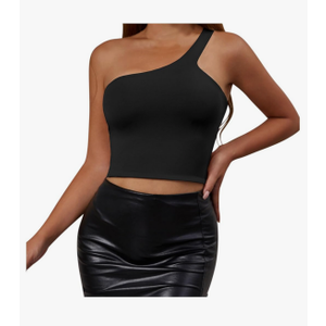 Women's One Shoulder Strapped Tank Seamless Stretch Cropped Camisole Sleeveless High Elastic Top Skin Friendly Shirt
