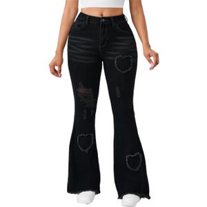Bell Bottom Jeans for Women Stretchy Skinny Destroyed Ripped Hole Frayed High Waisted Jeans (X-Large, Black3022)