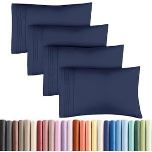 Queen Pillow Cases Set of 4 - Ultra Soft Hotel Quality Pillowcase Covers - Comfy, Cozy & Wrinkle Free - Shrinkage, Stain & Fade Resistant - Machine Washable Pillow Protectors - 4 Piece Set - Navy Blue