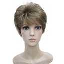 Wiginway Short Synthetic Wigs Golden Brown Mix Color Fluffy Straight Full Bang Capless Heat Resistant Fiber Wigs for Women