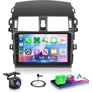 Qualcomm 8Core 4G 64G Radio for Toyota Corolla 2009-2013 Car Stereo, 9" QLED Touch Screen 5.1Bluetooth DSP FM/RDS Wireless CarPlay Android Auto 5Ghz&6Ghz WiFi GPS SWC Backup Camera