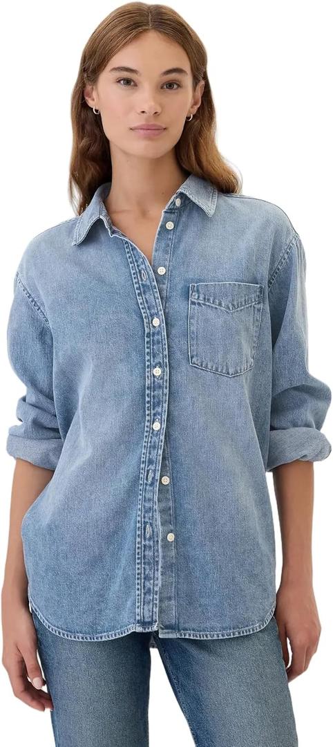 GAP Womens Oversized Denim Shirt (Medium, Medium Wash)
