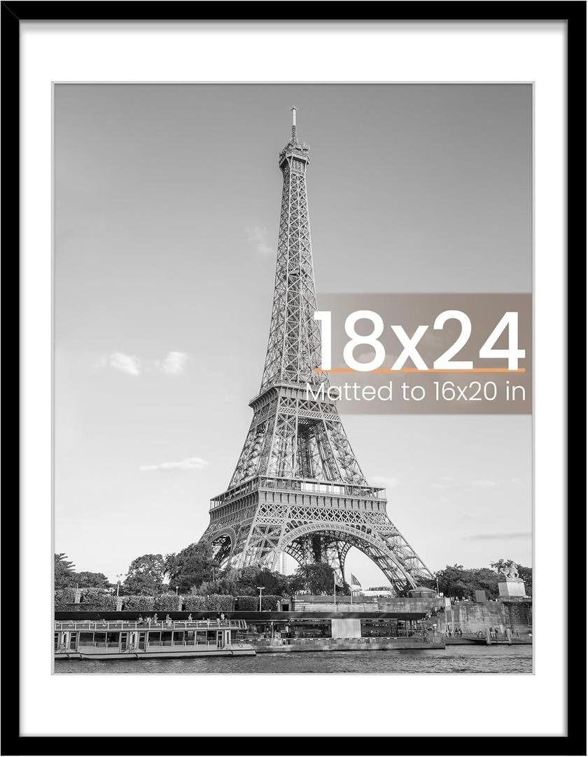 upsimples 18x24 Picture Frame, Display Pictures 16x20 with Mat or 18 x 24 Without, Wall Hanging Poster Frames, Black, 1 Pack