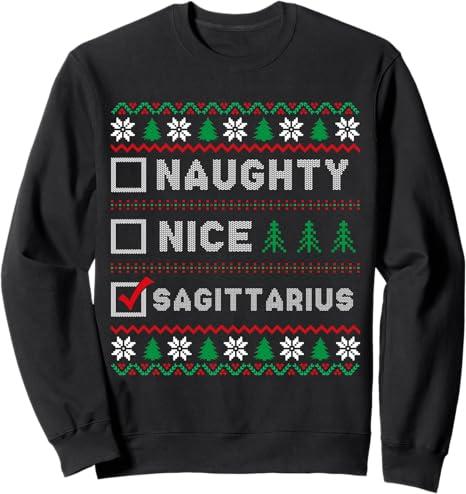 Santa Naughty Nice Sagittarius Zodiac Ugly Sweatshirt, Size M
