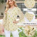 Timeson Womens 3/4 Sleeve Tops: Business Casual - Dressy Blouses for Women - Polyester Shirts for Women Cute Floral Ladies Top Loose Fitted Spring Tunics for Leggings Flowy Office Work Rose Yellow XL