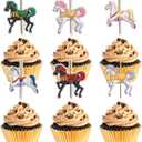 Carousel Horses Cupcake Toppers-Horse for Fairy Tale Theme Little Girl Cake Decor for Baby Shower or Birthday Party Decorations- Valentine's Day wedding Gift Classic Kids Girls Gift Toy.18PCS