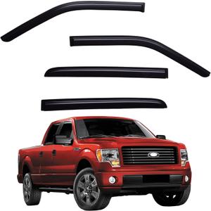 Window Visors Rain Guards fits 2009-2014 Ford F150 SuperCrew Cab, Out-Channel Window Wind Deflectors Vent Shades Accessories, Dark Smoke 4 Pcs, 2010 2011 2012 2013