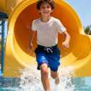 Cozople Boys Swim Trunks Quick Dry Compression Liner Swim Shorts Summer Bathing Suit with Inner Pocket Swimwear 7-20T (Fade Dark Blue)