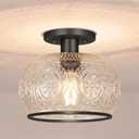 Black Vintage Semi-Flush Mount Ceiling Light with Globe Glass. Ideal for Small Kitchen, Closet, Hallway, Entryway, and Bathroom Lighting, 7.68in-ceiling