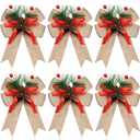Syhood 6 Pcs Christmas Bows with Pine Cones Pine Needles Xmas Flaxen Bows Ribbon Christmas Tree Wreath Decoration for Xmas Parties Indoor Outdoor Crafts DIY Decor