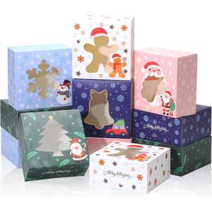 30Pcs Christmas Cookie Boxes for Gift Giving, 6x6x3 inch Bakery Box with Window, Xmas Treat Boxes for Holiday Party Favor Pastries, Cupcakes, Cookies, Muffins, Donuts, Gift Wrapping