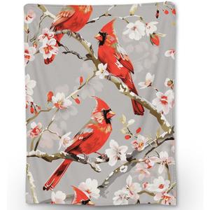 Vibrant Cardinal and Blossom Blanket - Soft, Cozy, Lightweight, and Fuzzy Flannel Throw - Ideal for Couch, Bed, Travel, and Outdoor Use - Fluffy Home Decor with Stunning Bird Design 80"x60"
