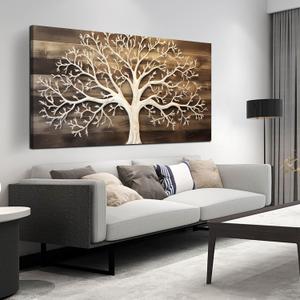 Tree of Life Canvas Wall Art for Living Room - Modern Pictures Wall Art for Office - Bedroom Wall Decor Above Bed Size 29" x 59" (White Brown)