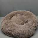 Hoewina Dog & Cat Bed for Indoor Cats, 20in Calming Donut Bed for Puppy and Kitten, Washable Round Fluffy Pet Bed for Small Medium Dogs and Cats (Camel)