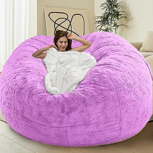 HDMLDP Bean Bag Chair Cover for Kids Adults Without Filling Comfy Giant Round Beanbag Love Sack Covers for Bedroom Living Room, 7FT, Purple