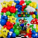 ALL-IN-1 Video Game Balloon Arch Kit with BONUS Mushroom, Cloud & Star Balloons - Red Blue Green Yellow Balloon Garland for Gamer Birthday Party Decorations & Party Supplies