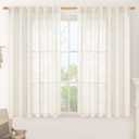 LAMIT Light Filtering Linen Curtains 54 inches Long for Bedroom, Linen Textured Semi Sheer Back Tab and Rod Pocket Cream Boho Drapes for Small Window/Living Room, 2 Panels, 52 x 54 Inch