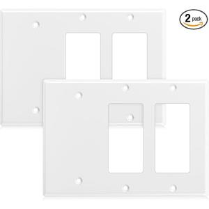 Kingdder 2 Pcs Three Gang One Blank Wall Plate Stainless Steel White Light Switch Plate Gloss Finish Size 3-gang 4.50" x 6.38" Corrosion-resistant Gfci Outlet Receptacle (2-decorator/1-blank)