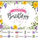 7X5ft Happy Birthday Spring Yellow and Purple Flowers Backdrop Banner for Women Colorful Flowers Carnival Party Birthday Decoration Props