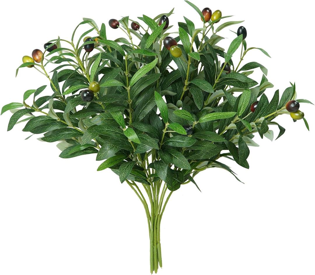 Faux Olive Branches, 18''Artificial Olive Stems,Perfect Greenery for Vase,Greenery for Centerpieces,Coffee Table,Home Decoration for Dining Room & Living Room,6pcs