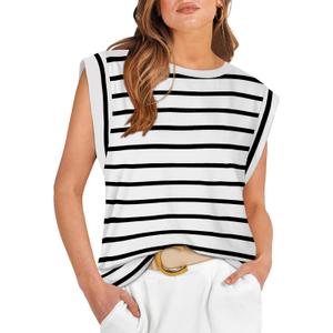 WIHOLL Cap Sleeve Tops for Women Summer Top Basic Tee Shirts Business Casual Tank Loose Fit 2026 Fashion (White, L)