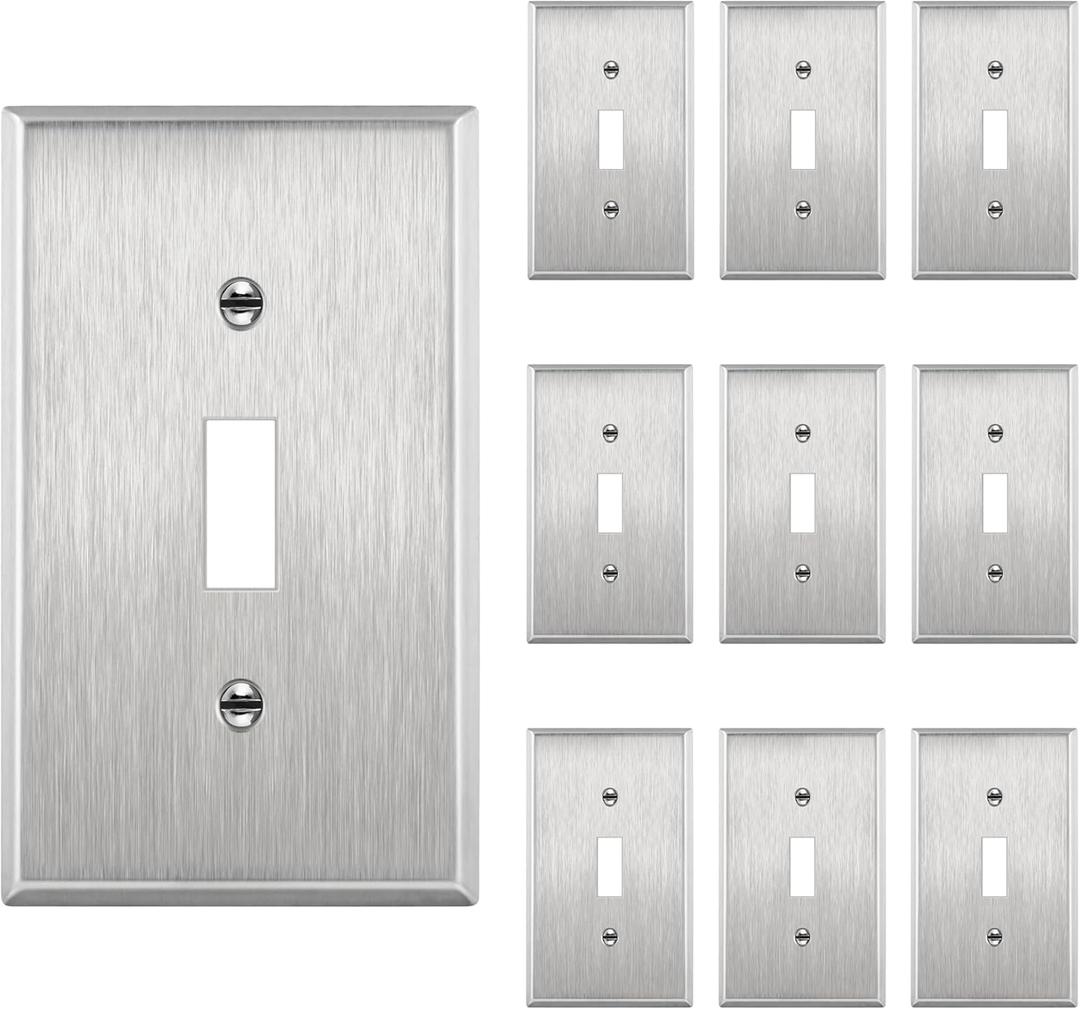 ENERLITES Toggle Light Switch Metal Wall Plate, Stainless Steel Switch Cover, Corrosion Resistant, Standard Size 1-Gang 4.50" x 2.76", UL Listed, 7711-10PCS, 430 Stainless Steel, 10 pack
