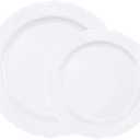 U-QE 100 Pieces White Plastic Plates - White Disposable Plates - Premium Hard Plastic Disposable Plates for Wedding and Party Use Including 50 Dinner Plates 10 '' & 50 Dessert Plates 7.5 ''