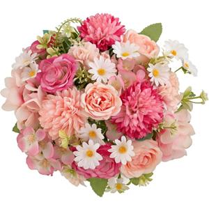 Artificial Rose Pink Flowers Bouquet Fake Silk Peonies Flowers Floral Arrangement Decoration for Wedding, Bridal Bouquets, Home Decor, Baby Shower, Table Centerpieces