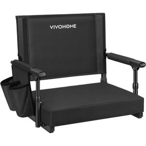 VIVOHOME Stadium Seat with Back Support and Cushion, Portable Bleacher Chair with Cup Holder and Shoulder Strap, Comfortable for Various Sports Events, Black