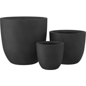 Kante 18",14",10" Dia Concrete Round Planters (Set of 3), Outdoor Indoor Large Planter Pots with Drainage Hole and Rubber Plug for Home Patio Garden, Black