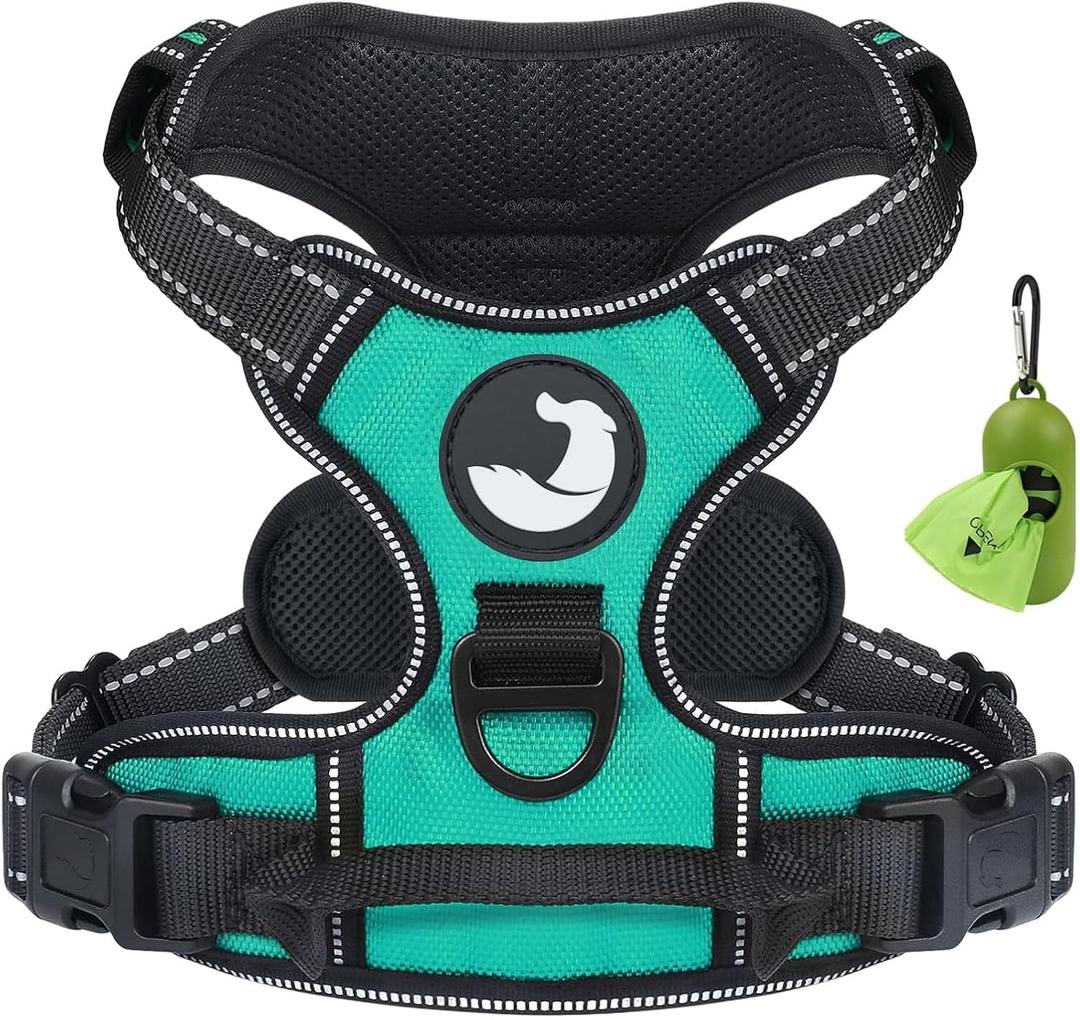 Joytale No Pull Dog Harness Medium Sized Dog, Reflective Pet Vest with Front Clip, Adjustable Soft Padded Harnesses with Easy Control Handle for Training and Walking, Teal, M