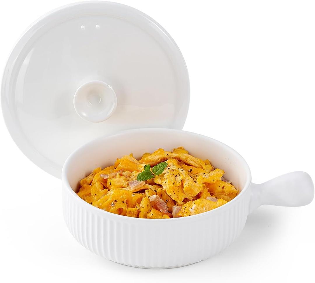 EliteVibe Ceramic Microwave Egg Cooker Scrambled with Lid, BPA-Free Non-Stick Non-Toxic & Heat-Resistant Quick Cooking Egg Maker, Dishwasher Safe, Holds Up to 3 EggsWhite