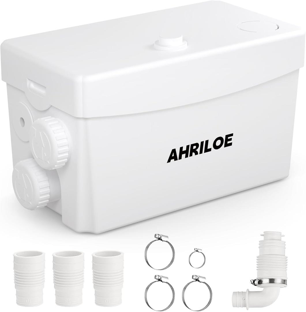 450W Sink Pump, Toilet Macerator Pump with 3 Inlets/1 Outlets, Sewage Pumps for Sink, Laundry, Basement (White)