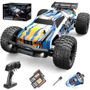 Holyton 1:10 Large High Speed Remote Control Car with LED Shell Lights, 48+ KM/H, 4WD Offroad Monster Truck for Adults & Kids, Hobby RC Truck Vehicle, 2 Battery Crawler Toy Gift for Boy
