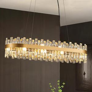 39" Modern Gold Rectangle Crystal Chandelier Light Fixtures for Kitchen Island Luxury Linear Crystal Chandeliers for Dining Room 16-Light Long Hanging Pendant Lighting for Entryway Foyer Bar, 39.4" * 11.8" * 8.6"