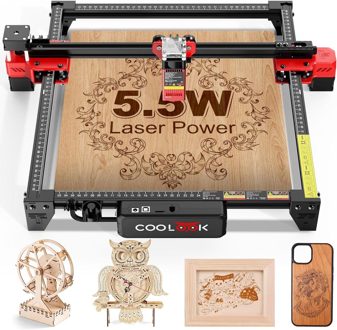 Laser Engraver CK1-55 Laser Cutter 40W, High Precision 5500mW Output, Quick Engraving 30000mm/min, Laser Engraving Machine for Wood Metal Leather (Black)