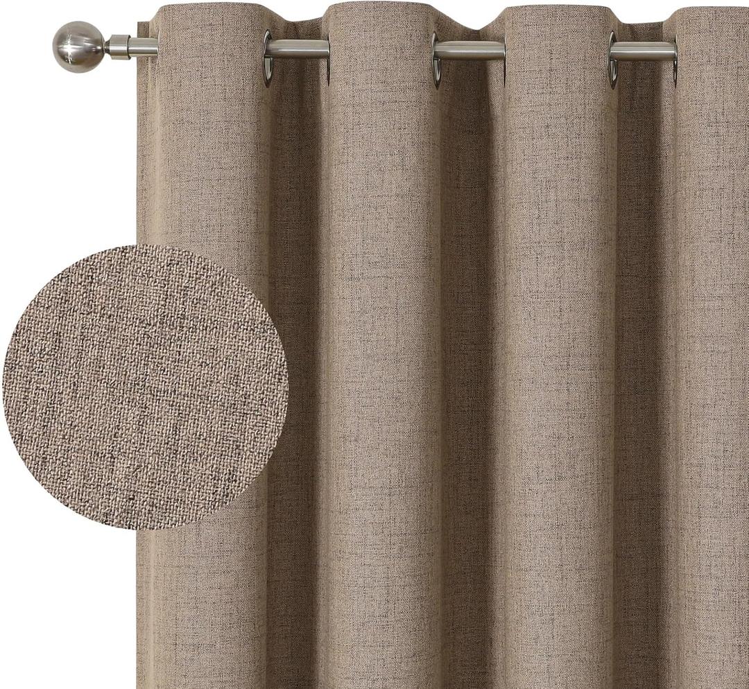 Natural Linen Curtains, 84 Inch Faux Linen Boho Farmhouse Curtains Grommet Drapes Window Panels for Living Room, Set of 2 Panels(52x84 Inch, Linen)