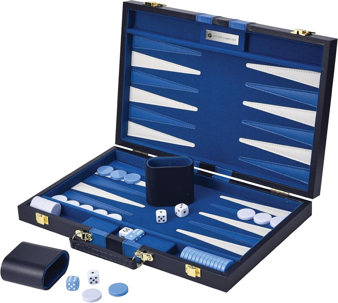 Get The Games Out Top Backgammon Set - Classic Board Game Case 15" Medium Size - Best Strategy & Tip Guide - in Small, Medium and Large Sizes (Blue, Medium)