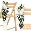 Hoteam 16 Pcs Wedding Aisle Decorations for Wedding Ceremony Pew Artificial Flowers Rose for Church Chair Back Floral with Eucalyptus Leaves and Ribbons Ceremony Party Decor(White)