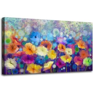 OKEXCKK Colorful Floral Canvas Wall Art for Living Room - Abstract Painting Picture Print for Bedroom, Large Flower Artwork Wall Decor