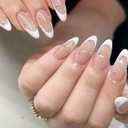 French Tip Press on Nails Long Fake Nails White Tips False Nails Full Cover Gradient Wearable Nails Reusable Glue on Nails Ballet Nails for Women and Girls Daily Wear Nails Decoration 24Pcs