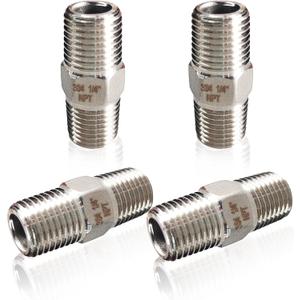 4PCS Hex Stainless Steel Nipple 1/4"NPT Male X 1/4" NPT Male Pipe Fitting 1/4 inch Stainless Steel Pipe Nipples Male Pipe Adapter Fittings Heavy Equal Nipples Connectors