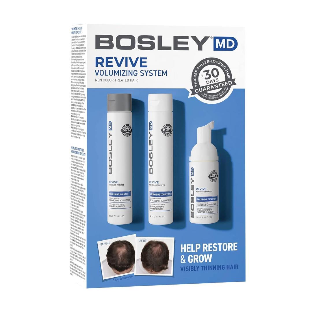 BosleyMD BOSRevive Volumizing Hair System for Non Color-Treated Hair DHT-Blocking Shampoo, Conditioner & Thickening Treatment Helps Restore & Thicken Visibly Thinning Hair Starter Size (30 Days)