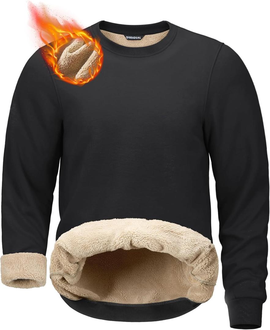 G Gradual Sherpa Lined Sweatshirts for Men Fleece Crewneck Sweatshirt Pullover Tops for Warm Winter, Black, Large